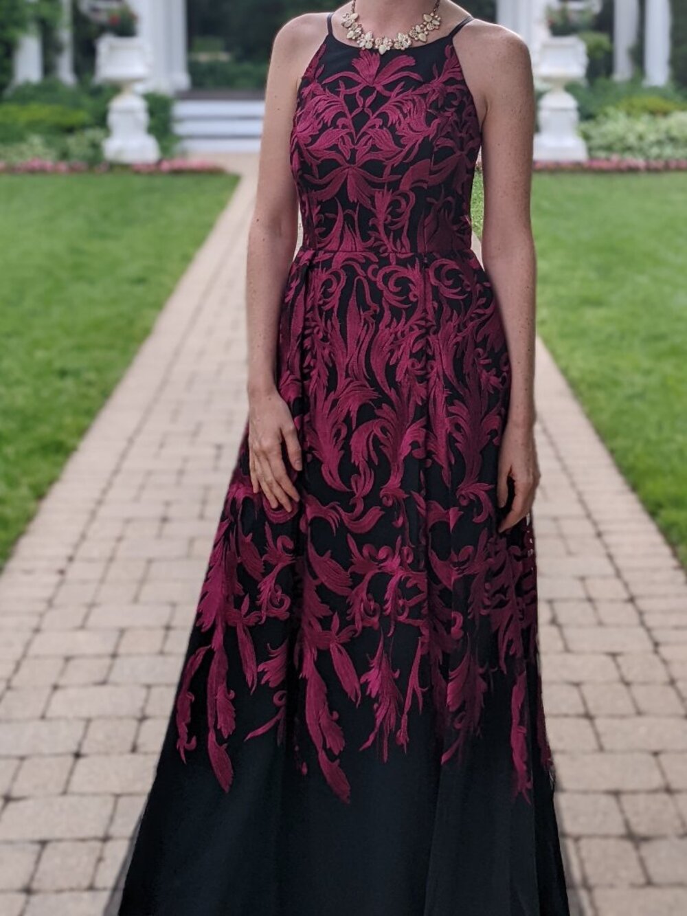 Aidan Mattox Burgundy & Black Embroided Gown